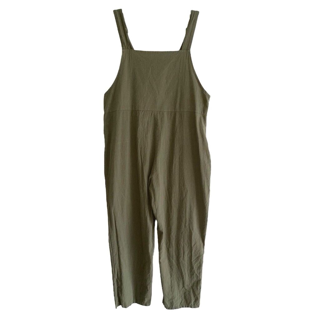 Lagenlook Overall Womens Size L Hunter Green Cotton Blend Slouchy Lightweight - Picture 6 of 10